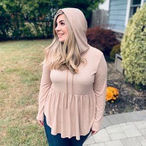 Long  sleeve knit peplum top with hood